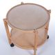 Scandinavian wooden trolley with glass plates and wheels 1970