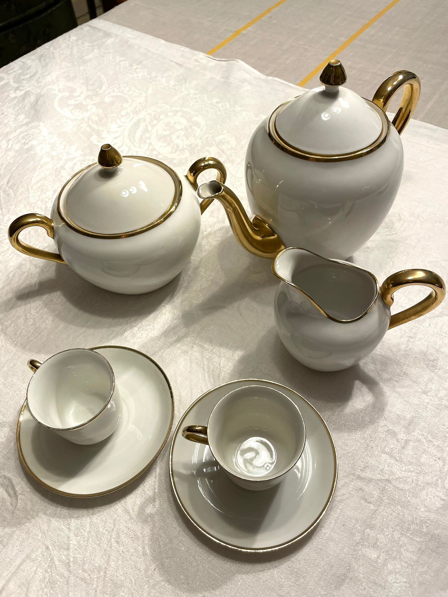 White and gold porcelain breakfast set