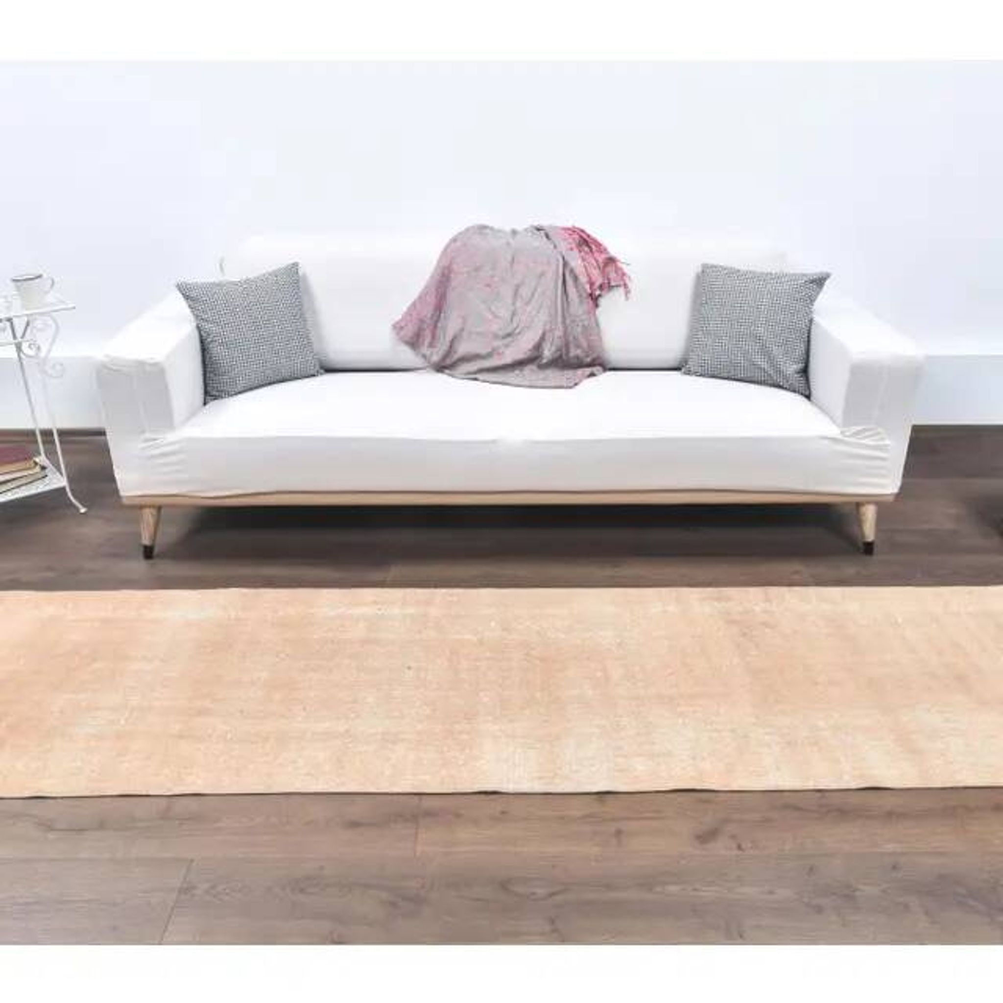 Vintage beige-blush Turkish hand-knotted runner 80x290