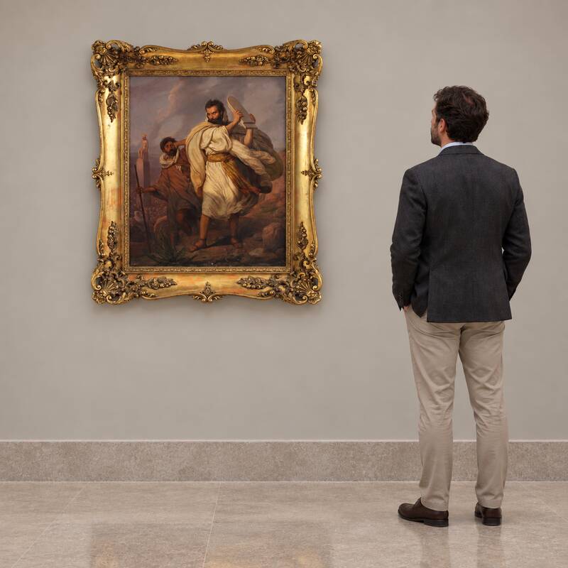 Italian painting signed by Focosi and dated 1852, *Moses Breaking the Table