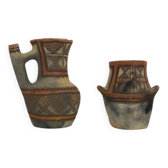 Pair of Kabyle Iddeqi pottery, Berber terracotta. Mid 20th century