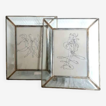 Pair of Matisse and Botticelli glass and brass frames