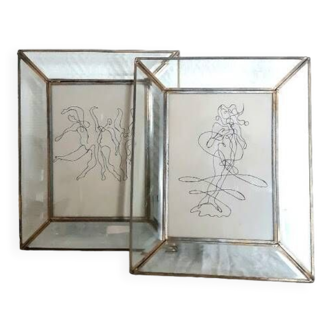 Pair of Matisse and Botticelli glass and brass frames