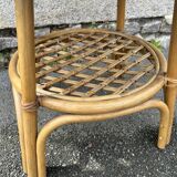 Pedestal table, coffee table, bamboo and rattan, vintage, 60s
