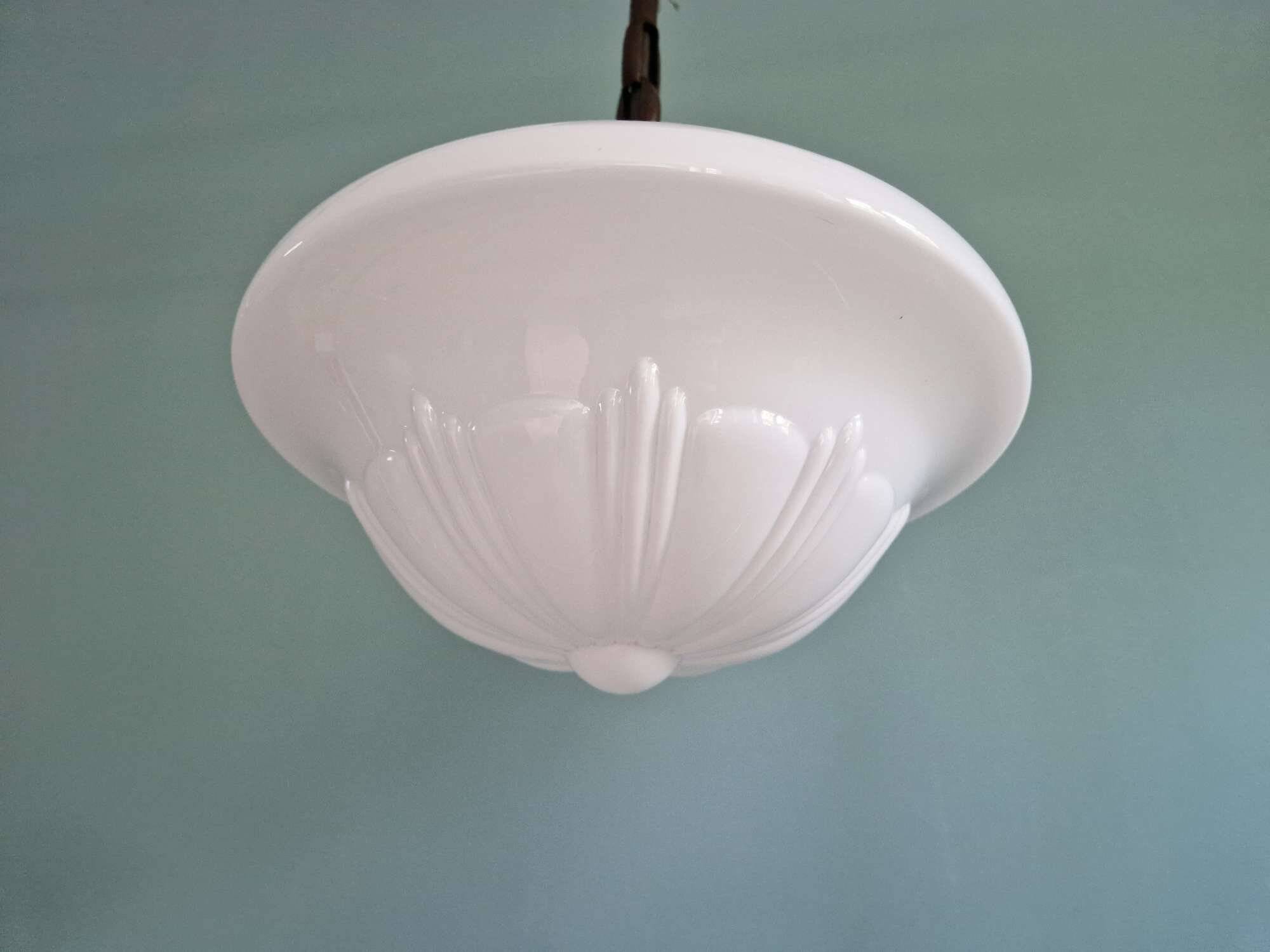 Philips Art Deco pendant light in white opaline, 1930s