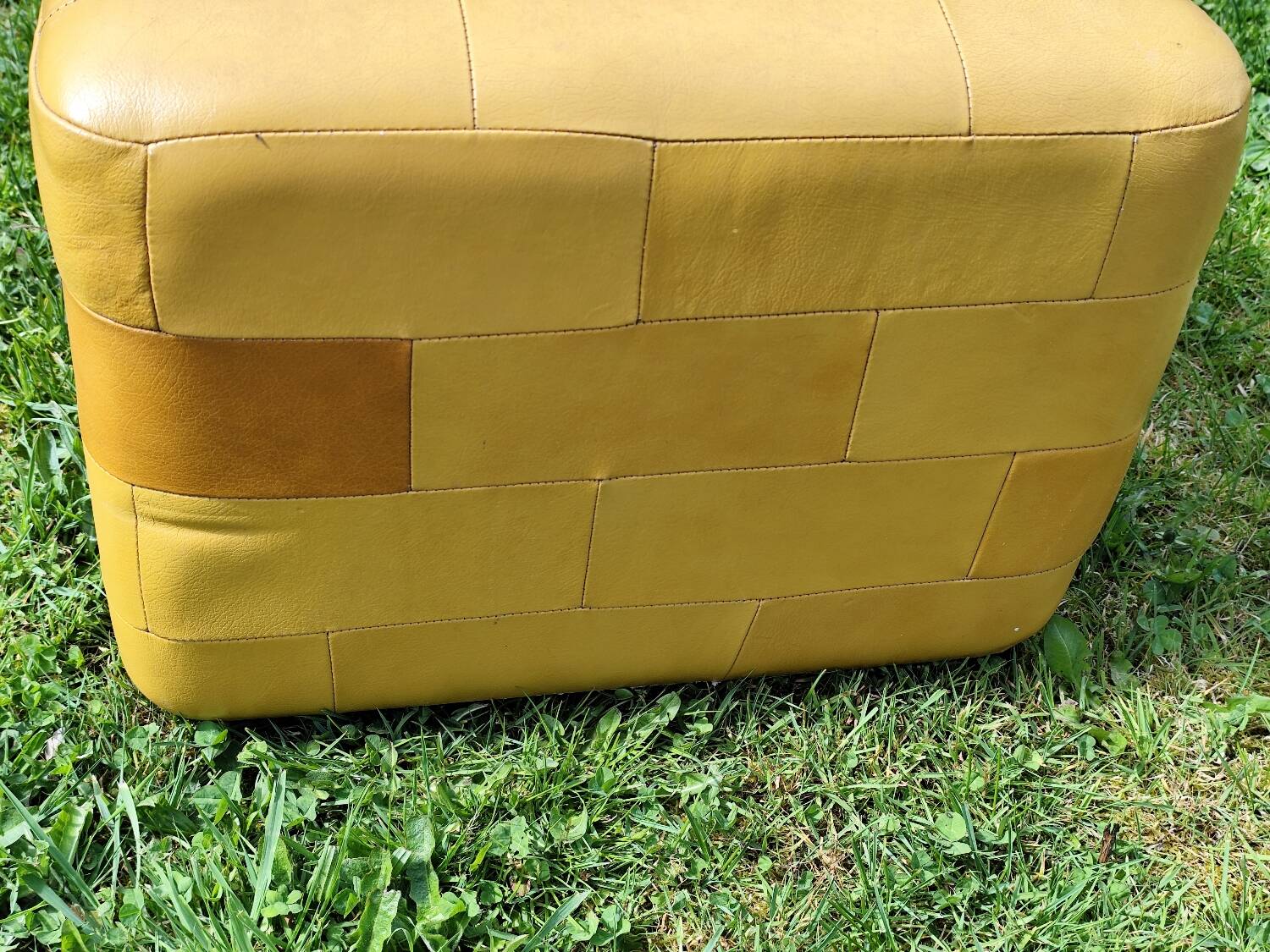 Pouf, cubic synthetic leather stool