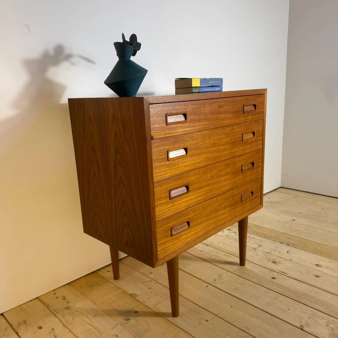 Vintage teak chest of drawers with four drawers – mid-century Scandinavian design