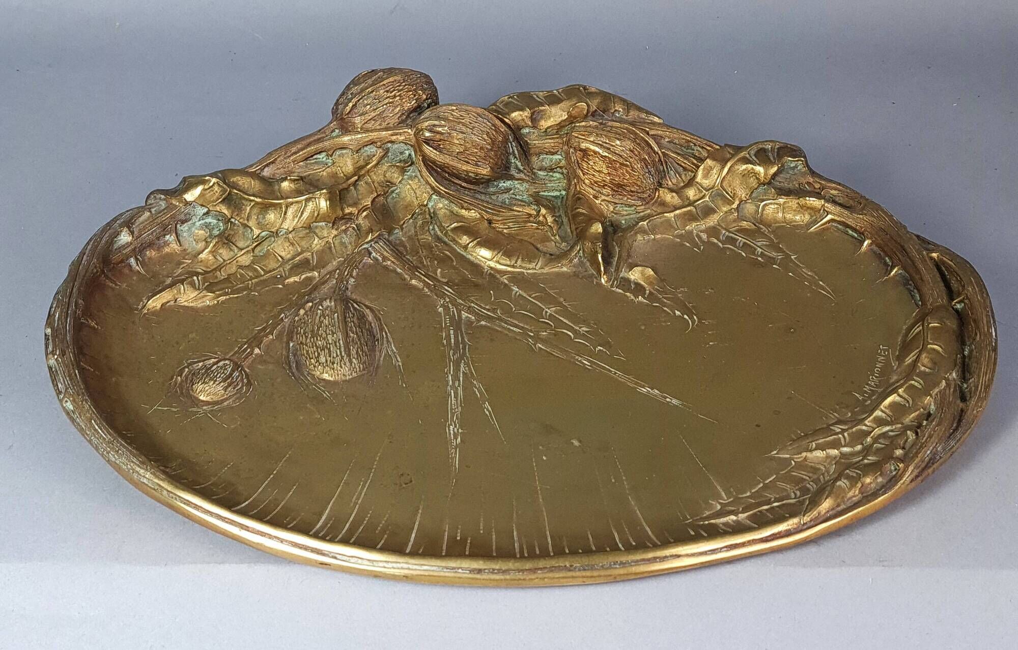 A. Marionnet Art Nouveau centerpiece gilt bronze, signed 41x30 cm C