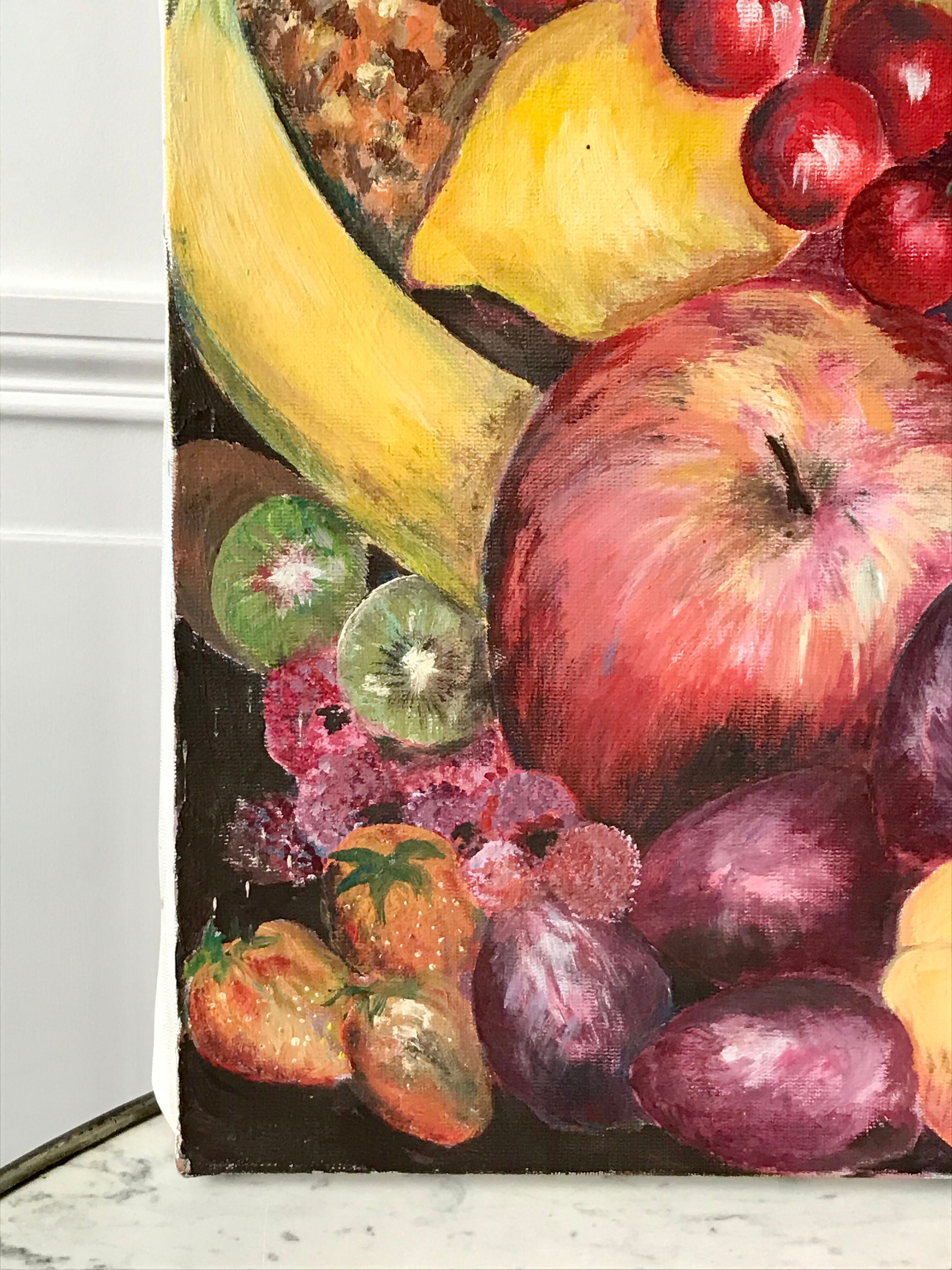 Old painting signed oil on canvas still life fruits