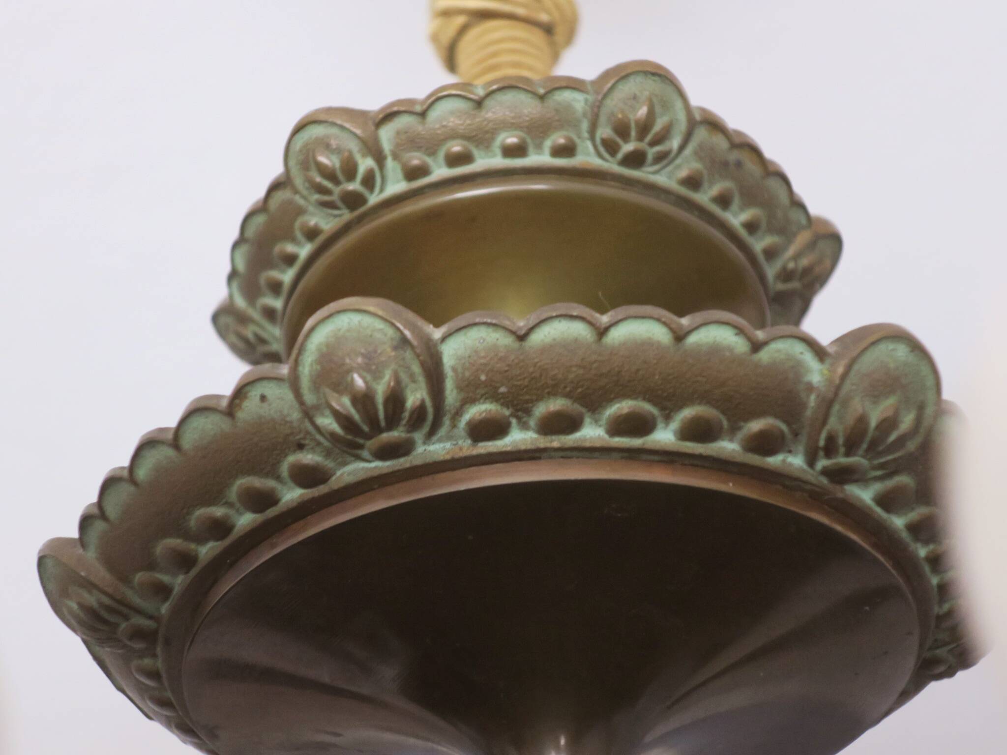 Antique bronze and alabaster 6-light chandelier, 1910