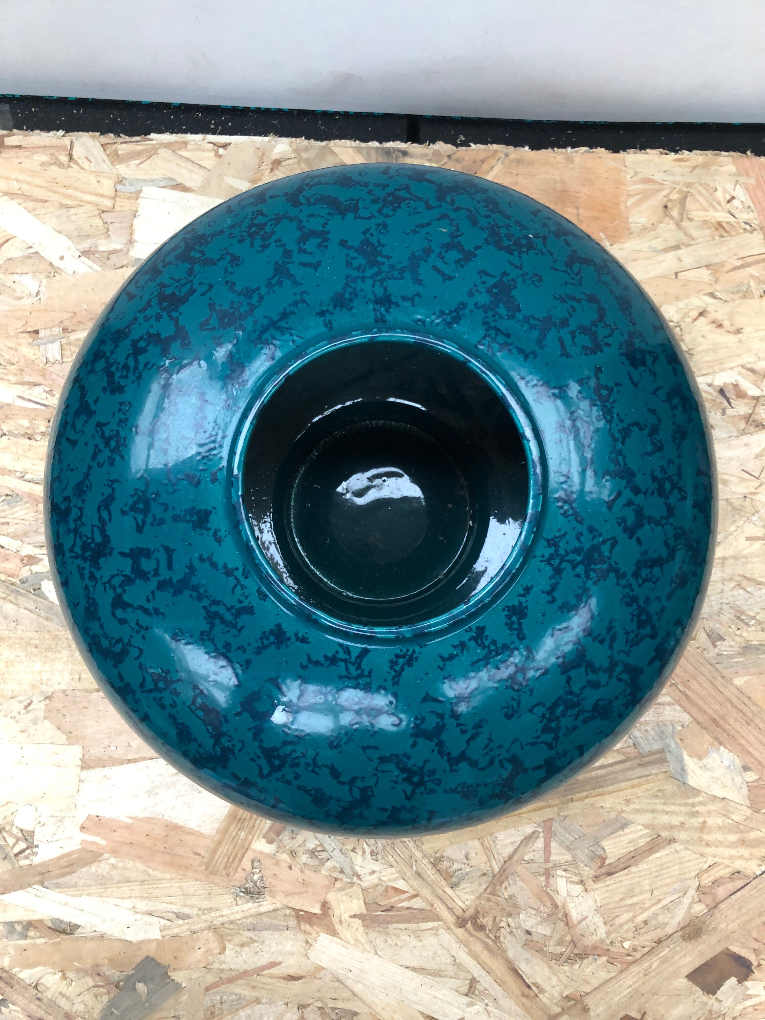 Old vase st clément ref 9058 ceramic blue green made in france vintage