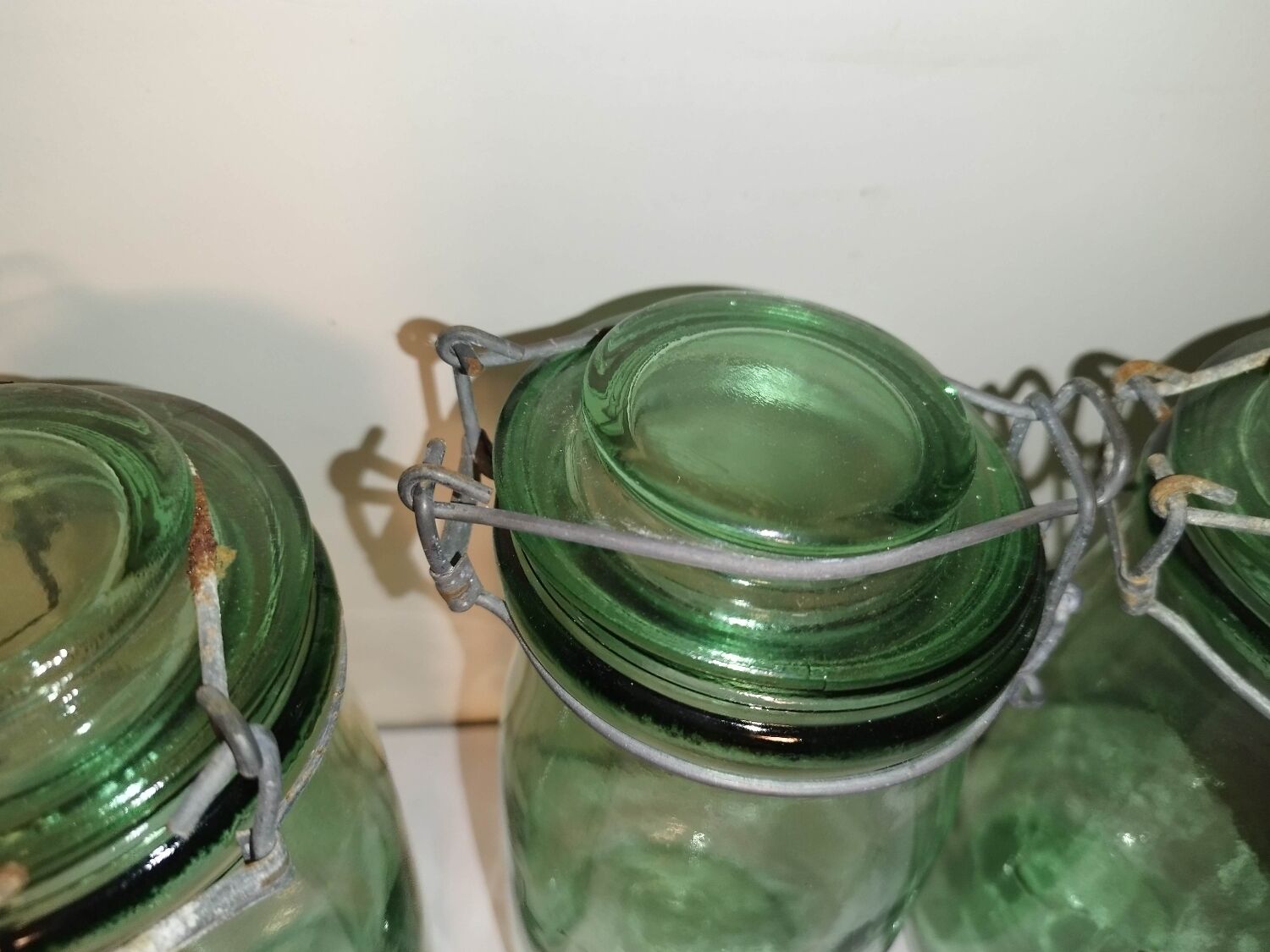 Lot 3 ideal green glass jars
