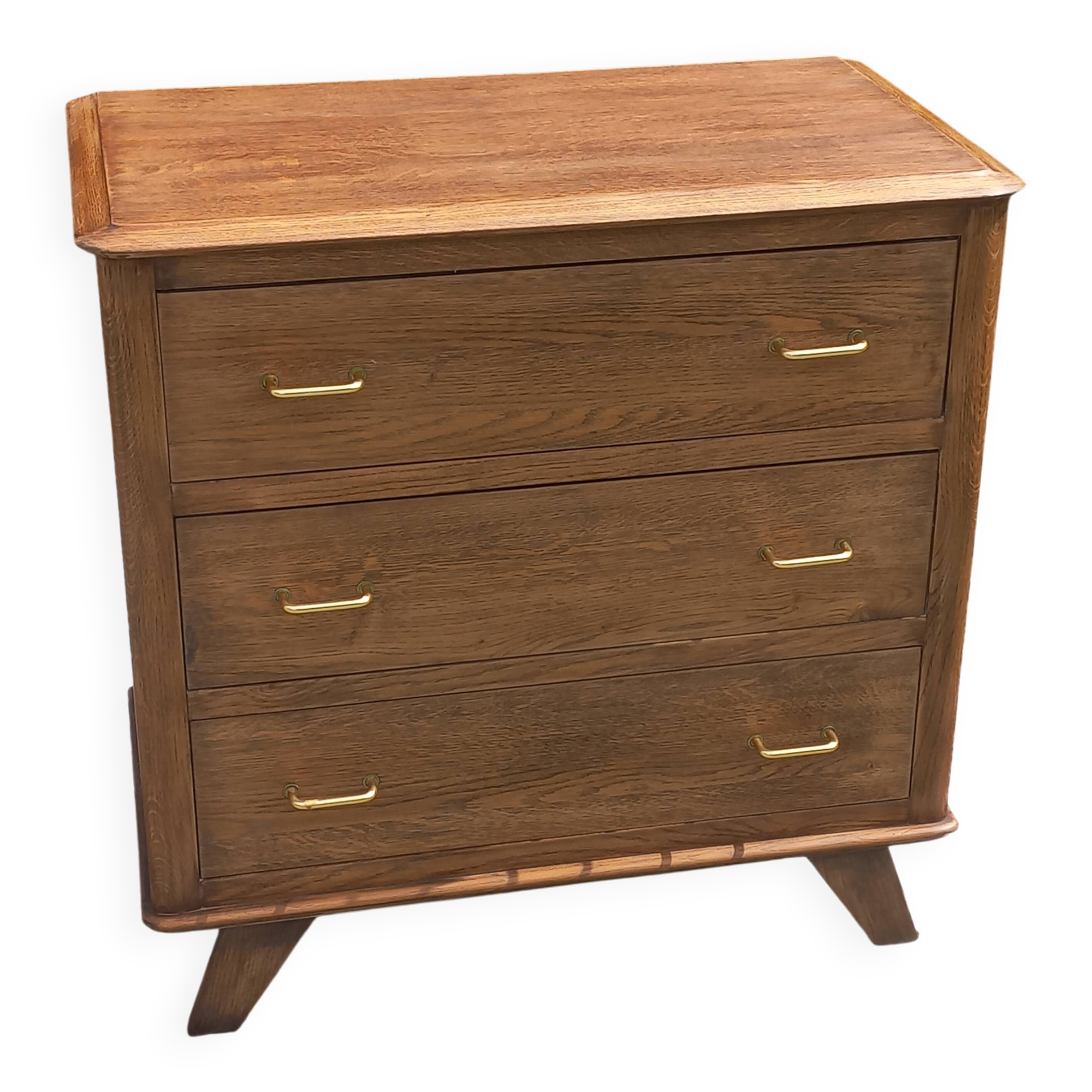 Vintage oak commode with tapered legs from the 1950s.