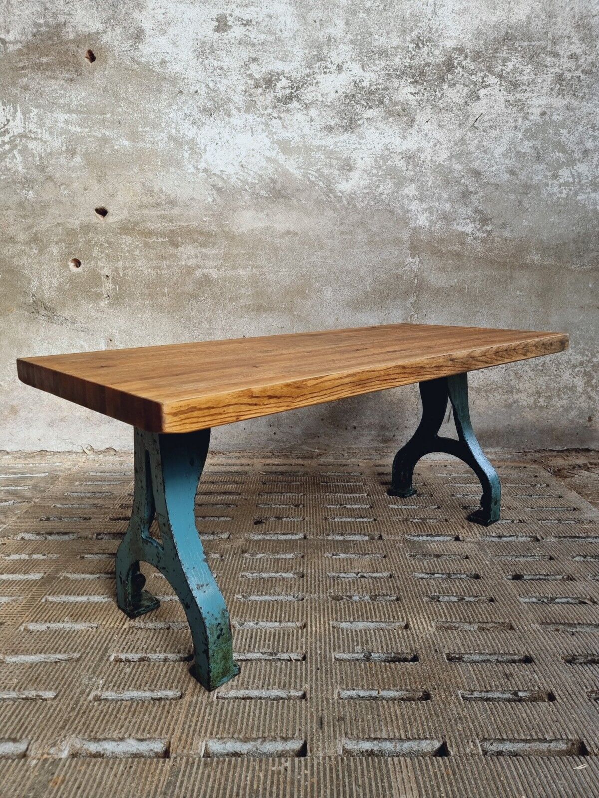Industrial dining table oak on cast iron legs