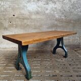 Industrial dining table oak on cast iron legs