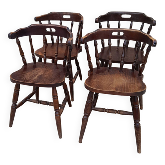 4 classic English Windsor chairs Vintage 70s Western bistro wooden chairs