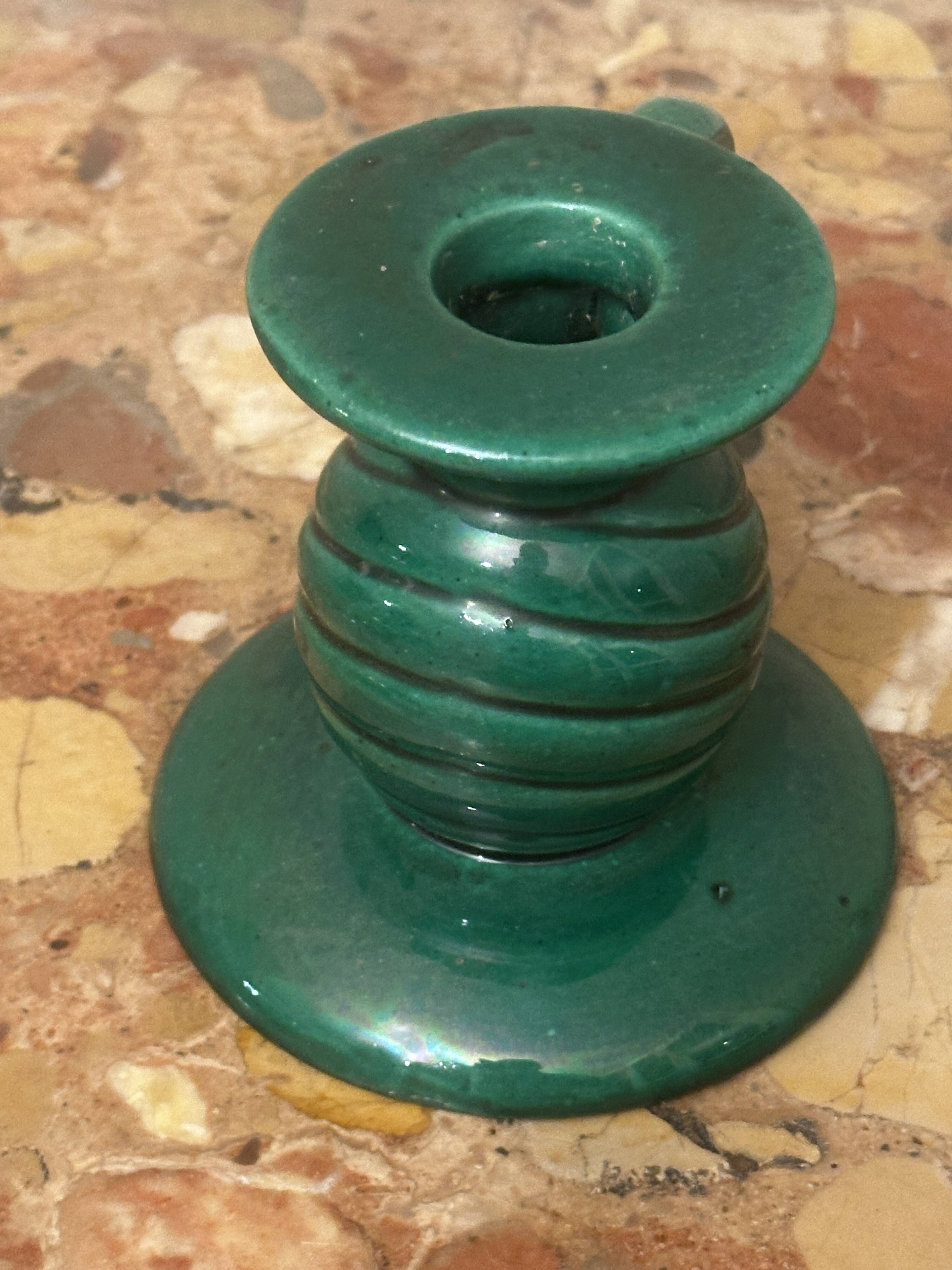 Saint-Clément green ceramic candlestick, 1950s