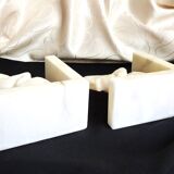 Pair of alabaster elephant bookends, library accessories