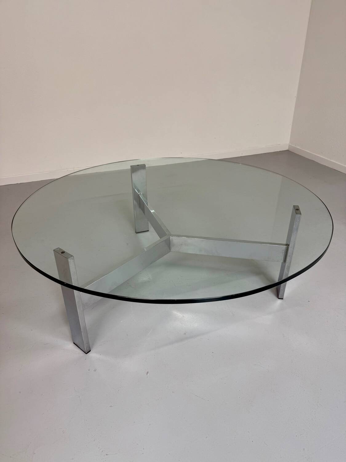 Grande table basse verre et métal design italien des années 70 vintage