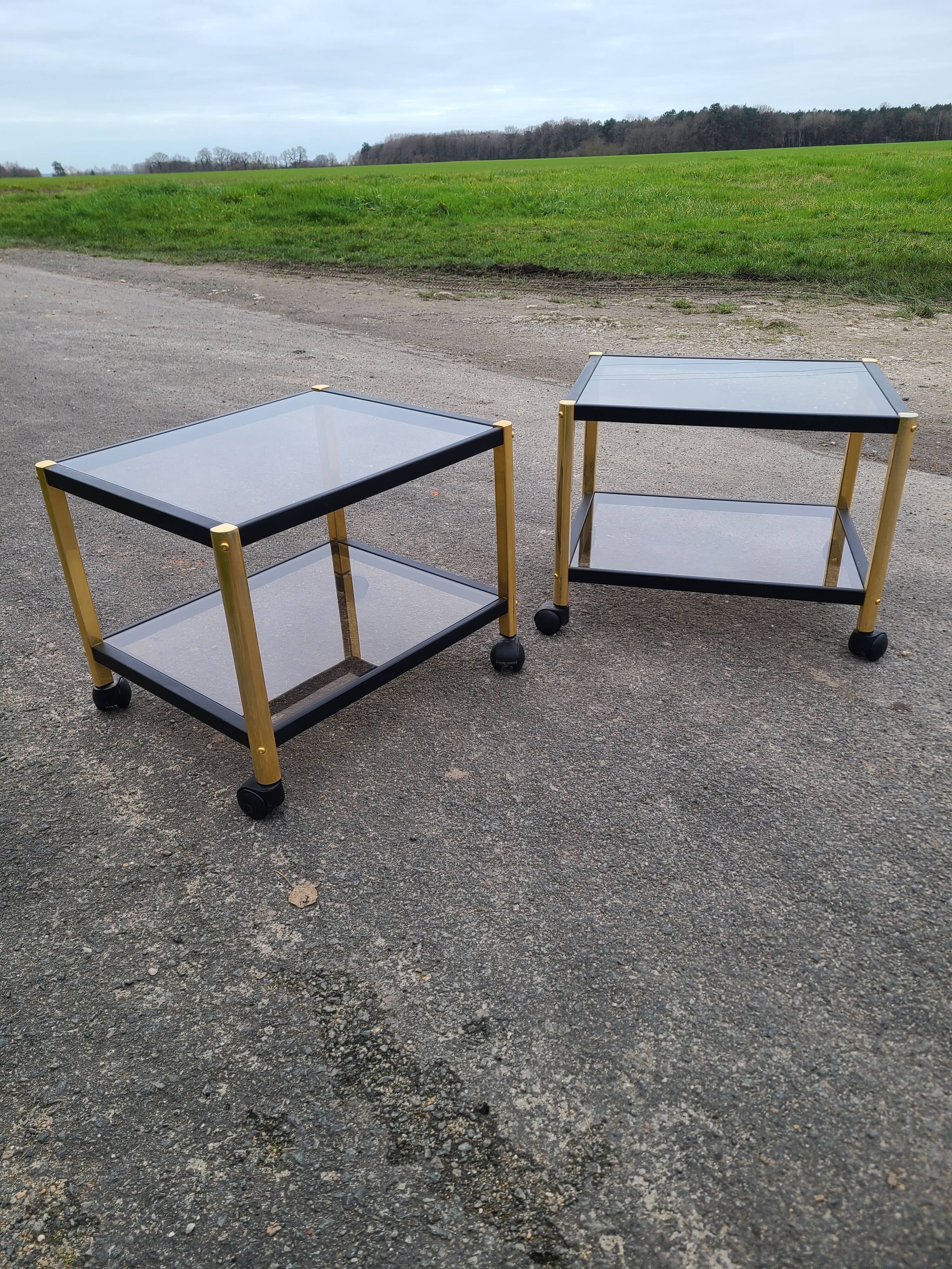 Coffee table golden black and Erard smoked glass