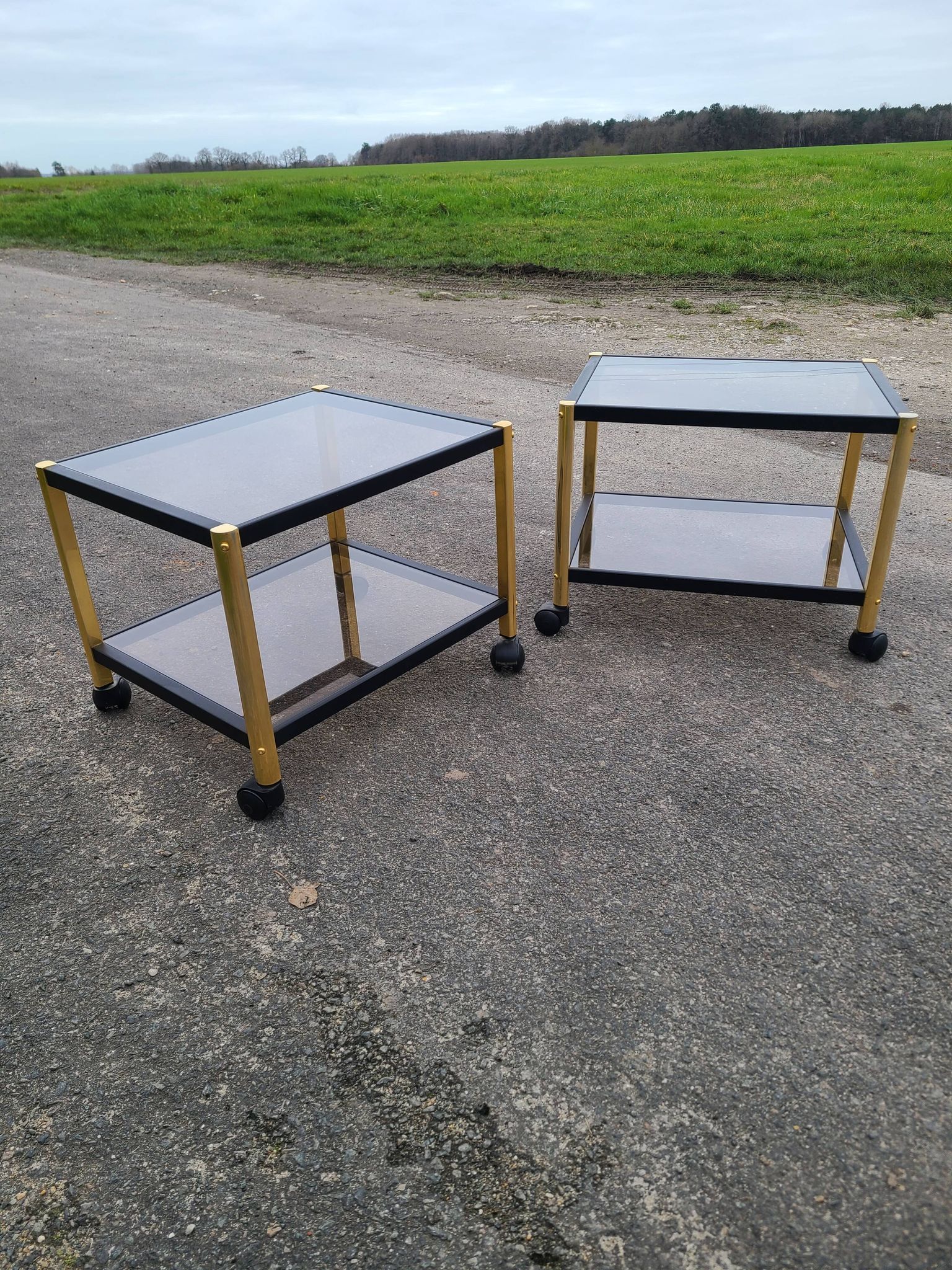 Coffee table golden black and Erard smoked glass