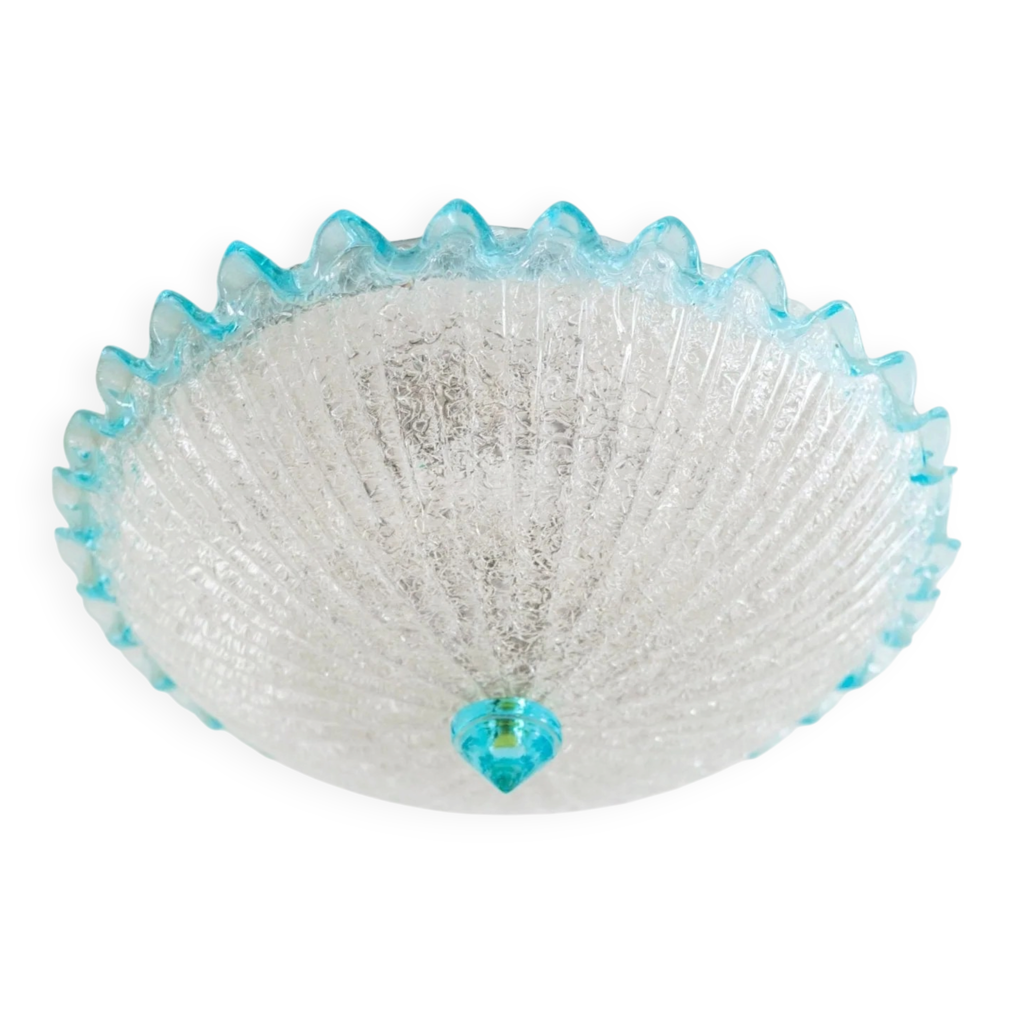 Plafonnier vintage Barovier e Toso - verre bleu clair transparent avec structure - Hollywood Regency - Mid Century Italie années 60 - Éclairage