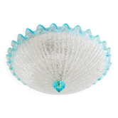 Plafonnier vintage Barovier e Toso - verre bleu clair transparent avec structure - Hollywood Regency - Mid Century Italie années 60 - Éclairage