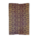 Tapis vintage roumain design marron violet sur fond jaune 185x130cm