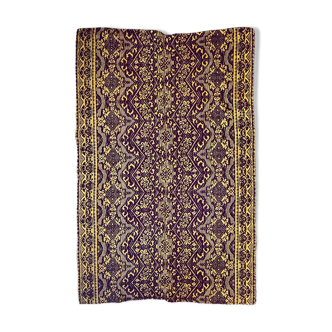 Tapis vintage roumain design marron violet sur fond jaune 185x130cm