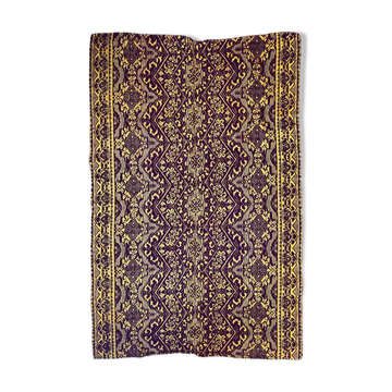 Vintage Romanian carpet design brown purple on yellow background 185x130cm