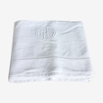 Drap ancien lin/ coton brodé monogramme MD