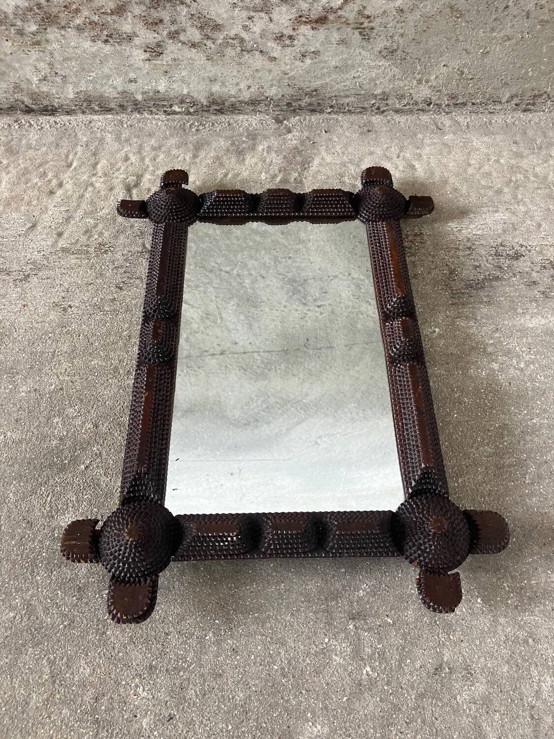 Tramp Art Wall Mirror - Hand-carved 19th Century