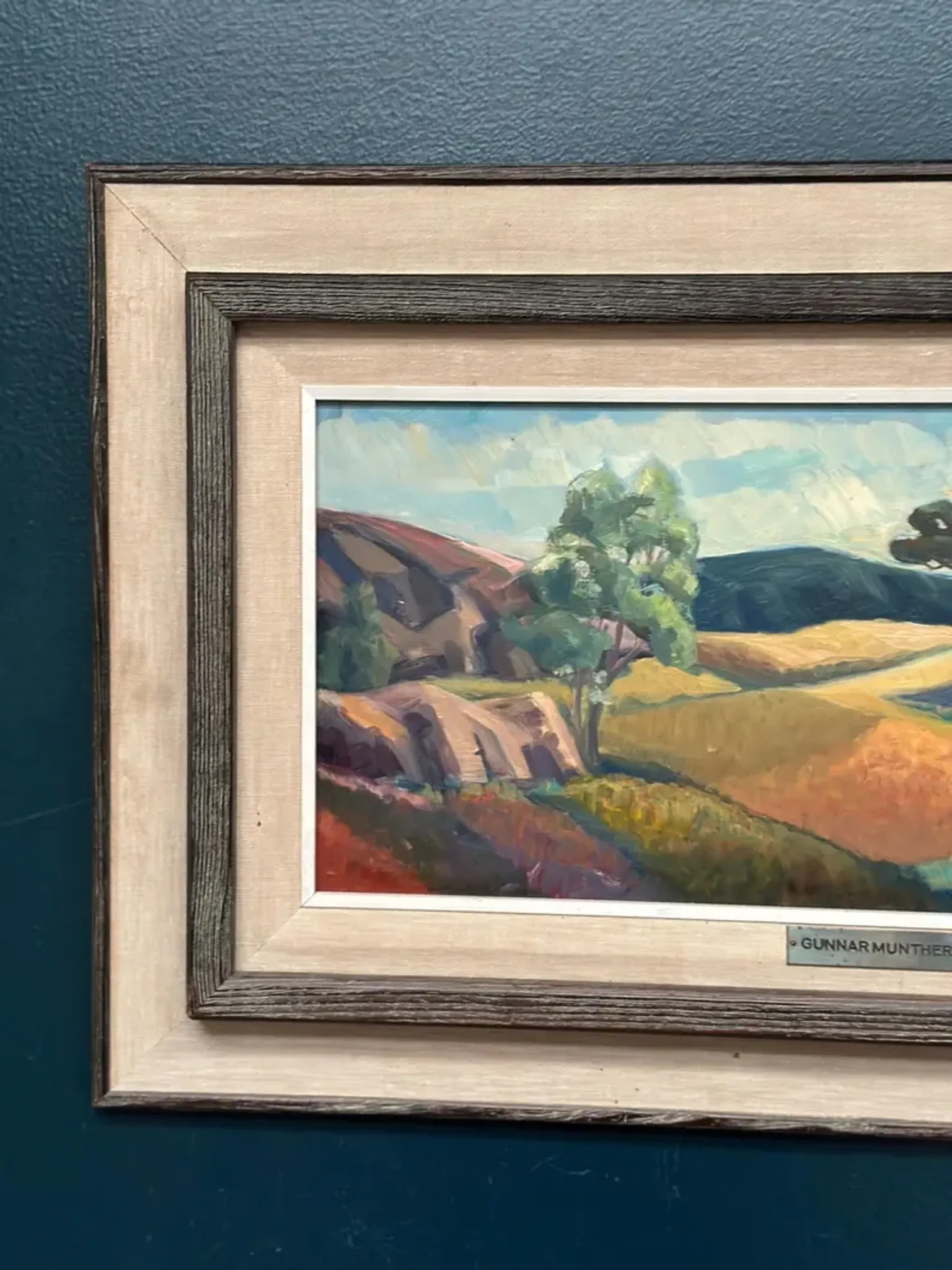 Original Swedish Oil on Panel – "Landscape" by Gunnar Munther – Signed – Vintage and Framed – 64 × 38 cm (25.2" × 15")