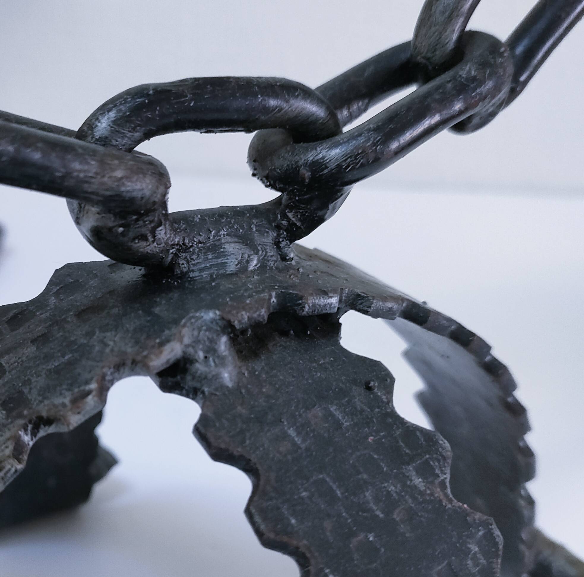 Pair of brutalist 60s metal chain candle holders