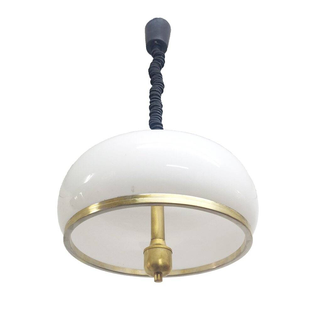 Adjustable White Opaline Glass and Golden Brass Adjustable Lamp, Italy, 197