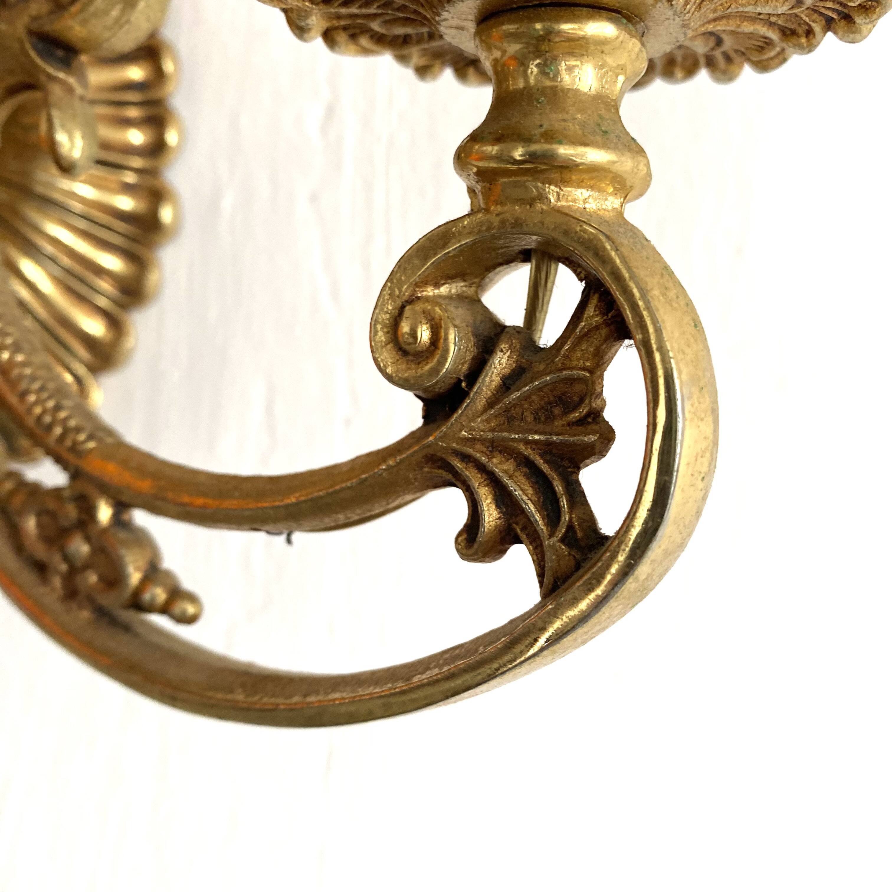 Double wall light in brass and orange opaline, 1960s.