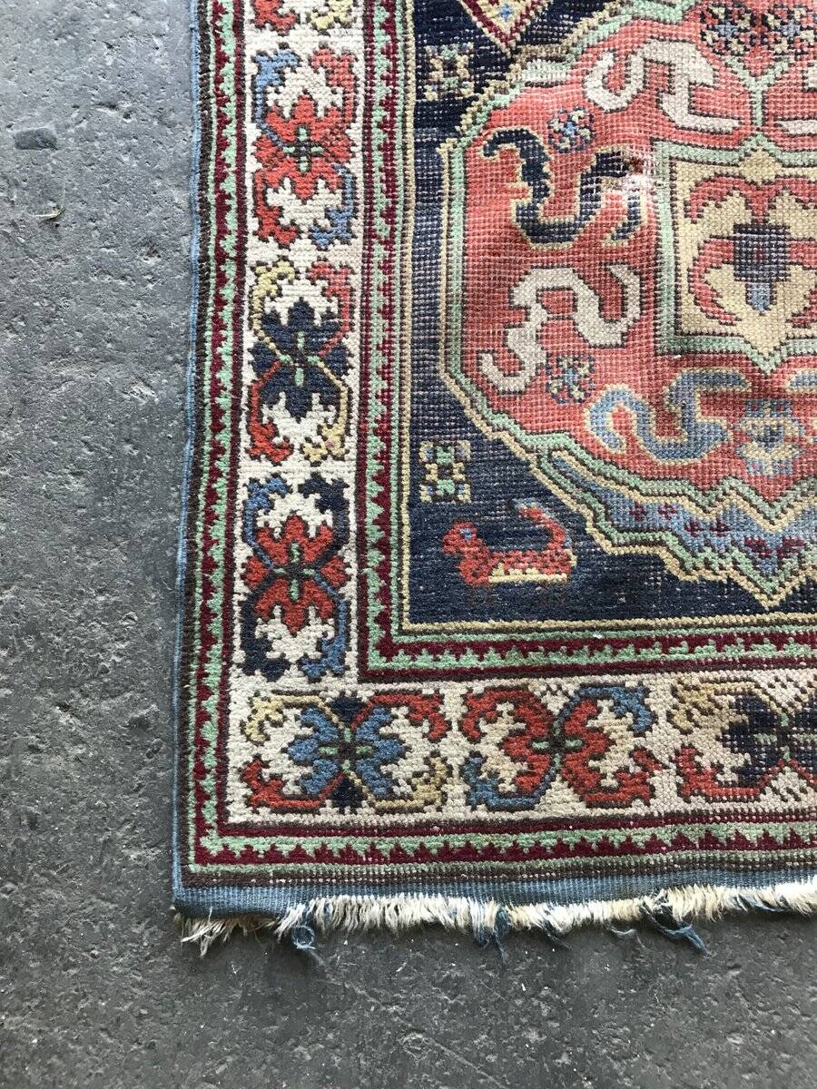 Vintage grey kilim rug in fabric - Hungary, 1930s, double medallion