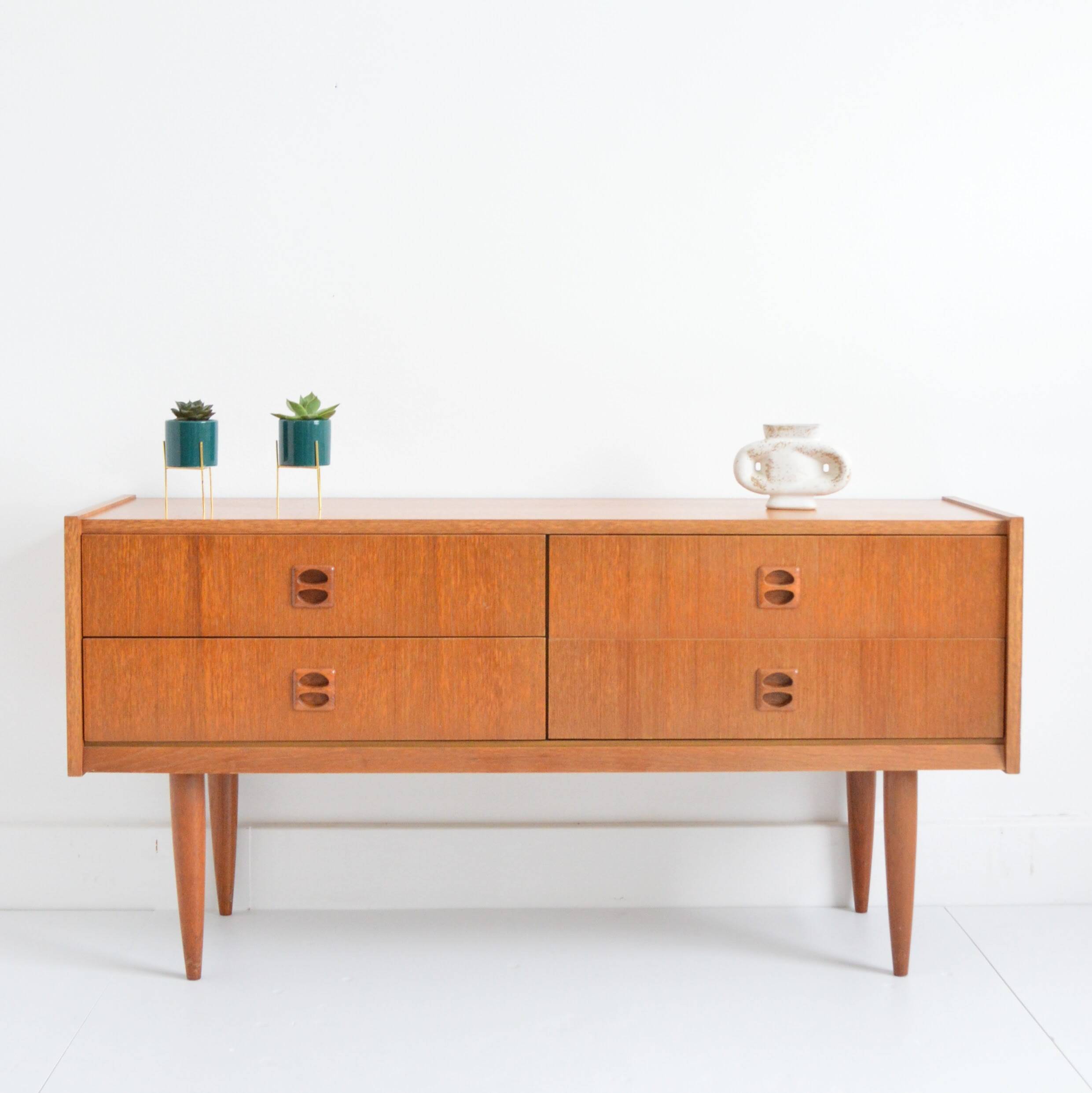 Small Scandinavian sideboard with 4 drawers, vintage 1960.