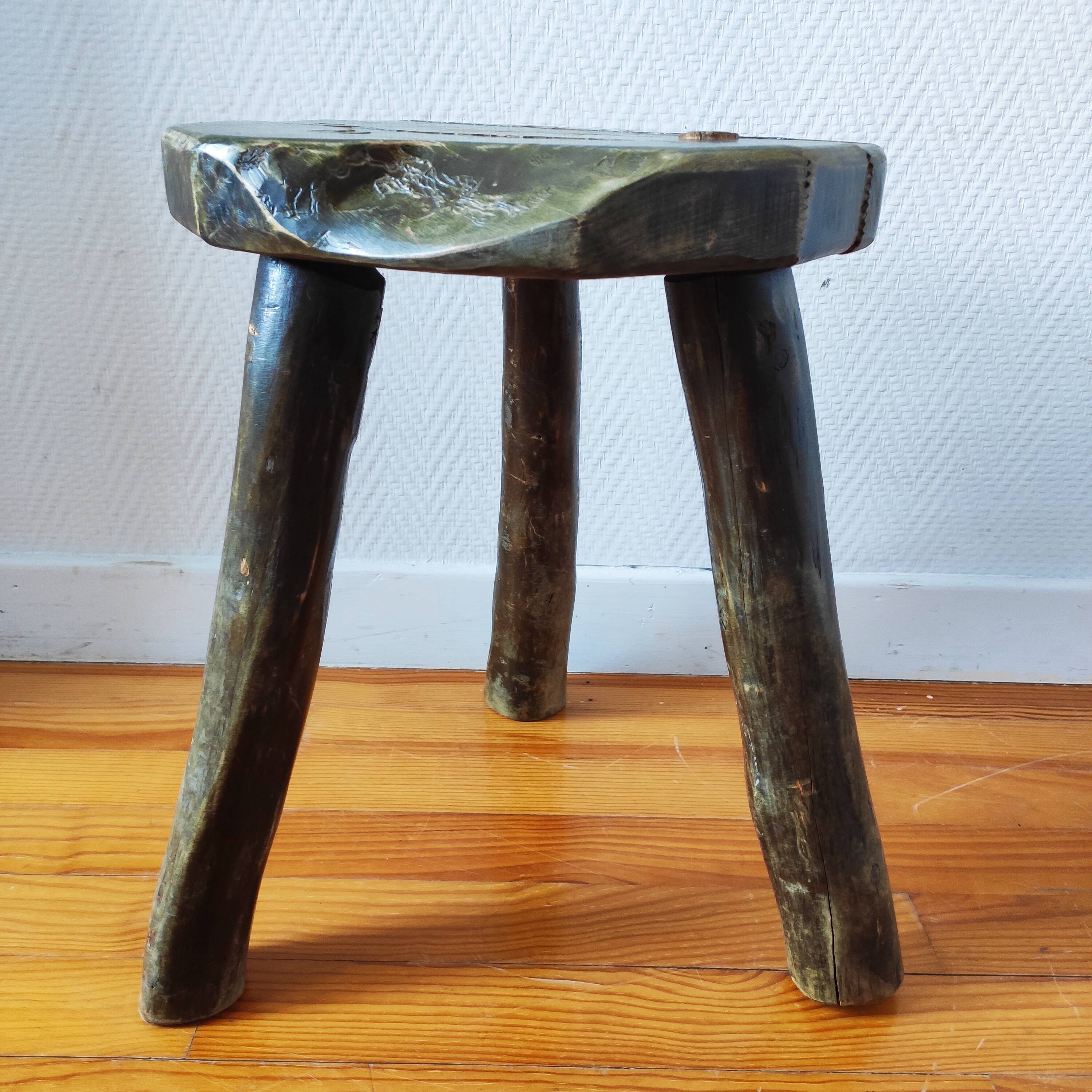 Tripod stool Brutalist Folk art