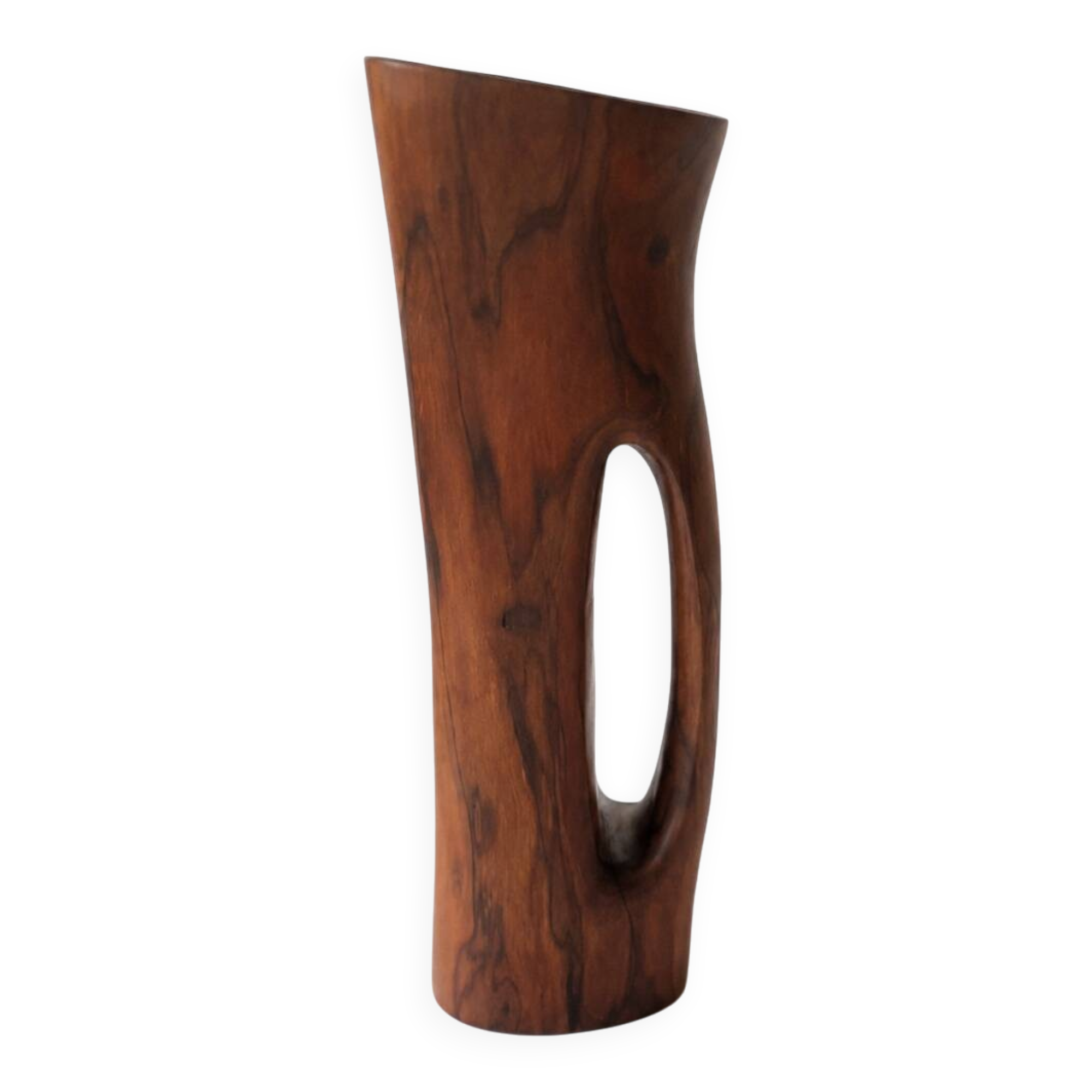 Sculptural modernist pitcher / vase made from solid monoxyle wood, Alexandr style.
