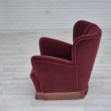 1960s, Danish armchair, original condition, cherry-red furniture velour.
