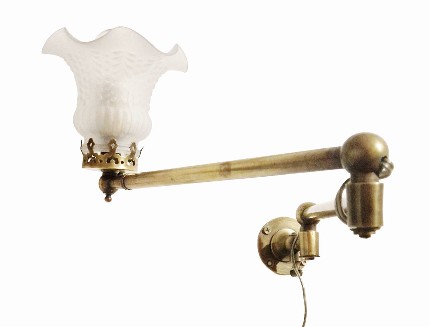 Vintage Brass and Molded Frosted Glass Articulated Wall Sconce - Style A