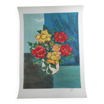 Bouquet of roses - original hand-signed lithograph - Westel