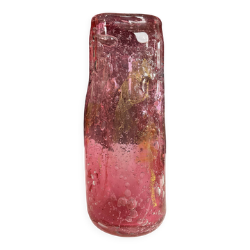 Vase vintage signé en pâte de verre bullé