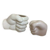 Duo of candle holder and empty pocket in the shape of a hand