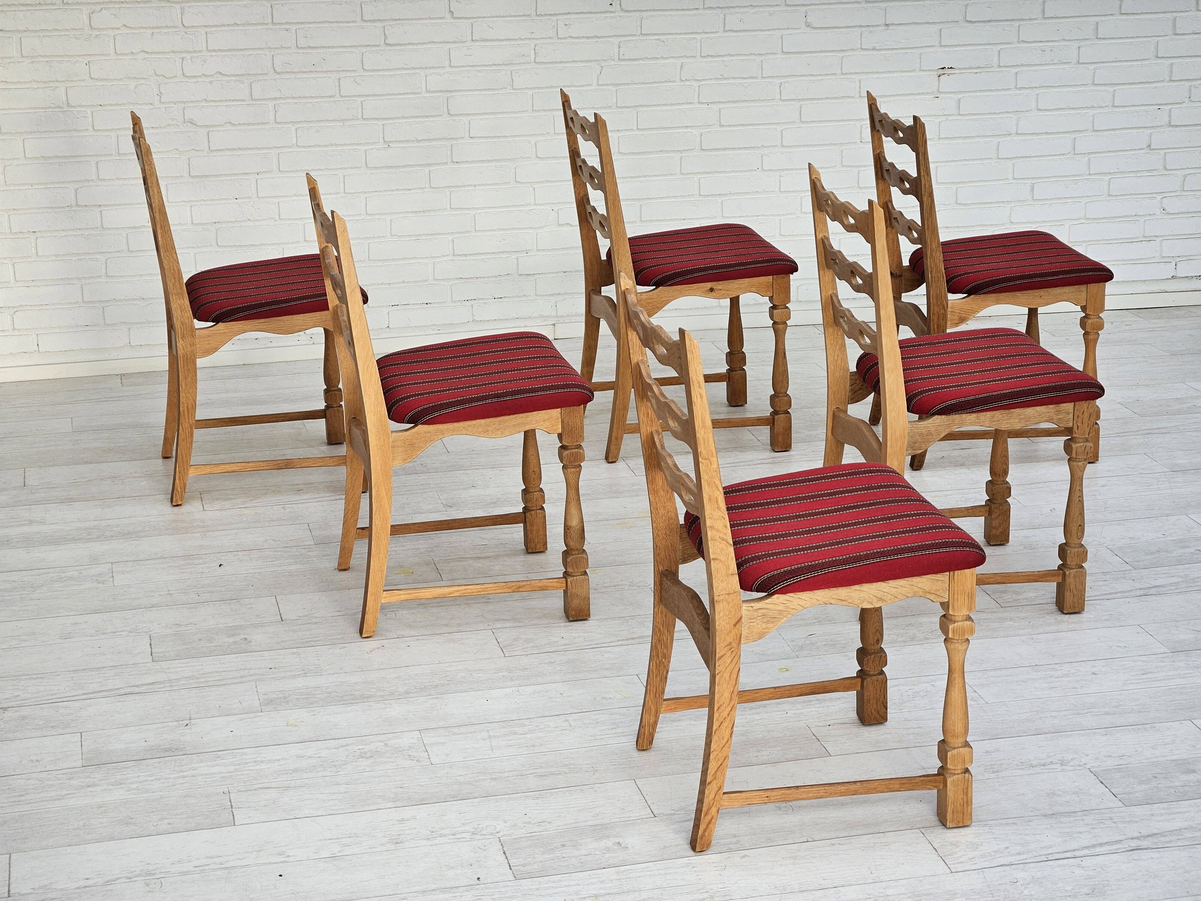 1970s, set 6 pcs of Danish dinning chairs, original good condition, furniture wool.