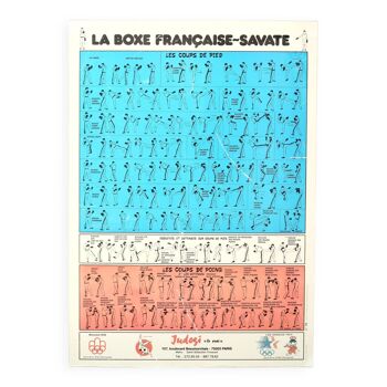 Affiche sport sur plexi La Boxe Française Savate Judogi le vrai, années 80