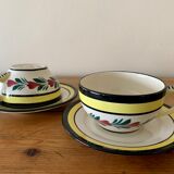 2 cups and 2 saucers in excellent condition, Faïence HB Quimper, 1960