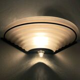 Pair of vintage italian design wall lights in metal and pink frosted glass. year 80