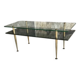 Rectangular coffee table with double glass tops - Modernist design 1960